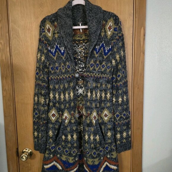 Free People Mascot Tiger Wool Blend Cardigan Sweater Coat Boho RARE Size Medium - Picture 3 of 10